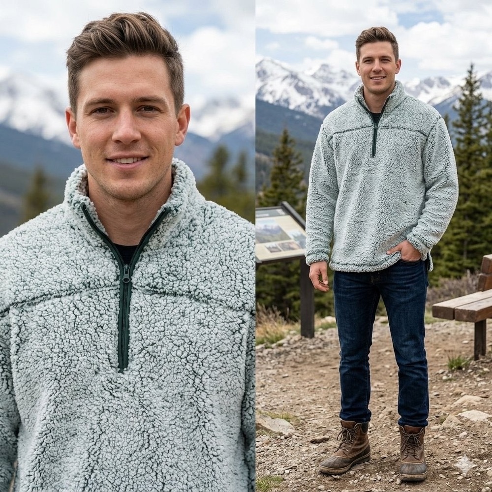 Gioberti Mens Thick Sherpa Fleece Quarter Zip Pullover Sweater Teal White Size L